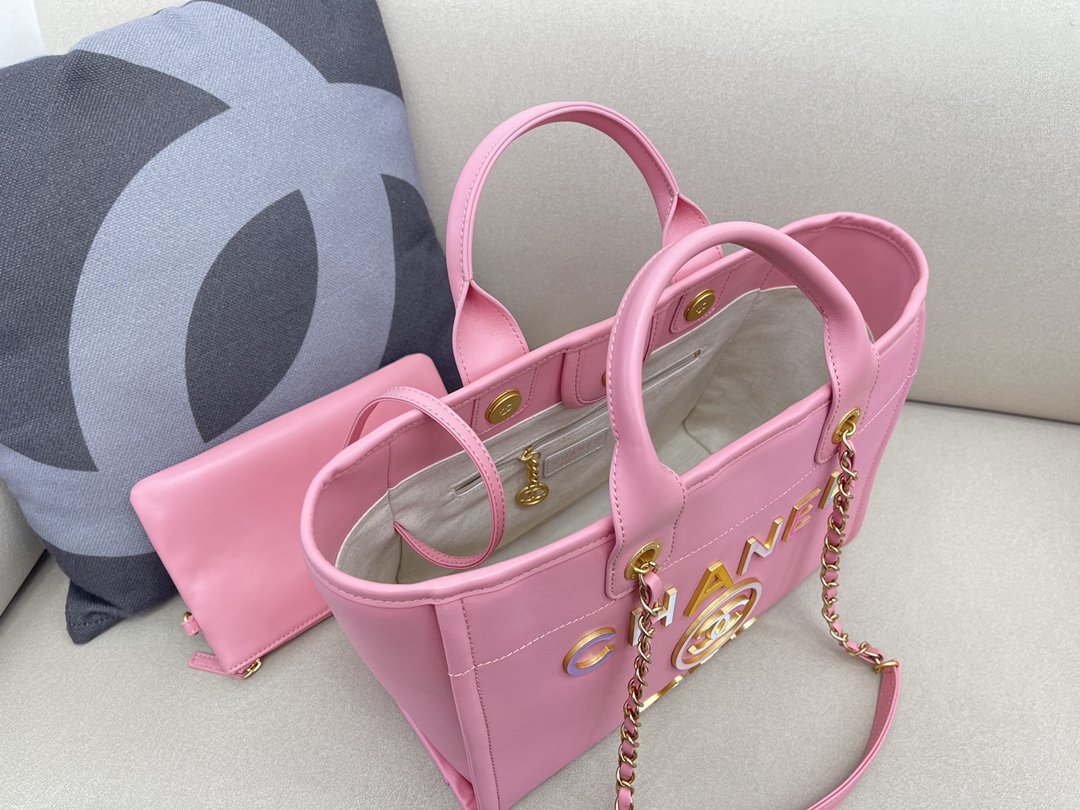 Calfskin Small Shopping Shoulder Bag Tote Bag AS3257 Pink 